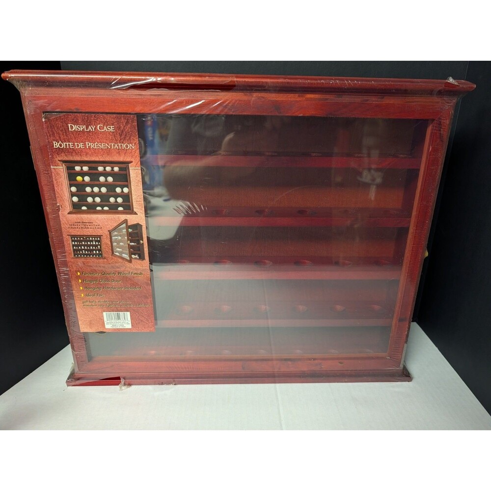 NEW Wood Golf Ball Display Case HINGED GLASS DOOR 14.8 in h x 17.8 in w x 2 in d